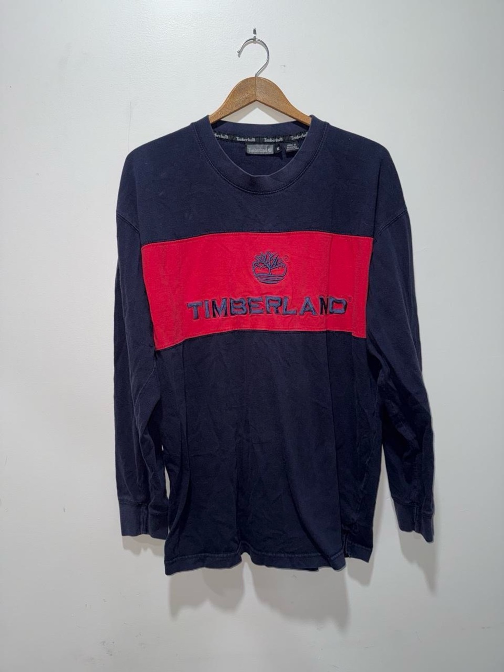 Timberland Navy Crew Sweatshirt with Red Chest Panel